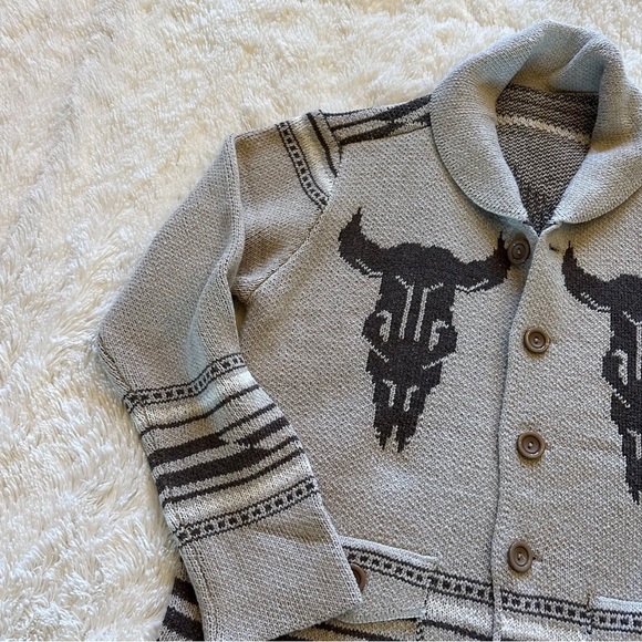 Western Bucking Bronc Rodeo Horse Cowichan Knit Traditional Button Front Sweater - Picture 3 of 10